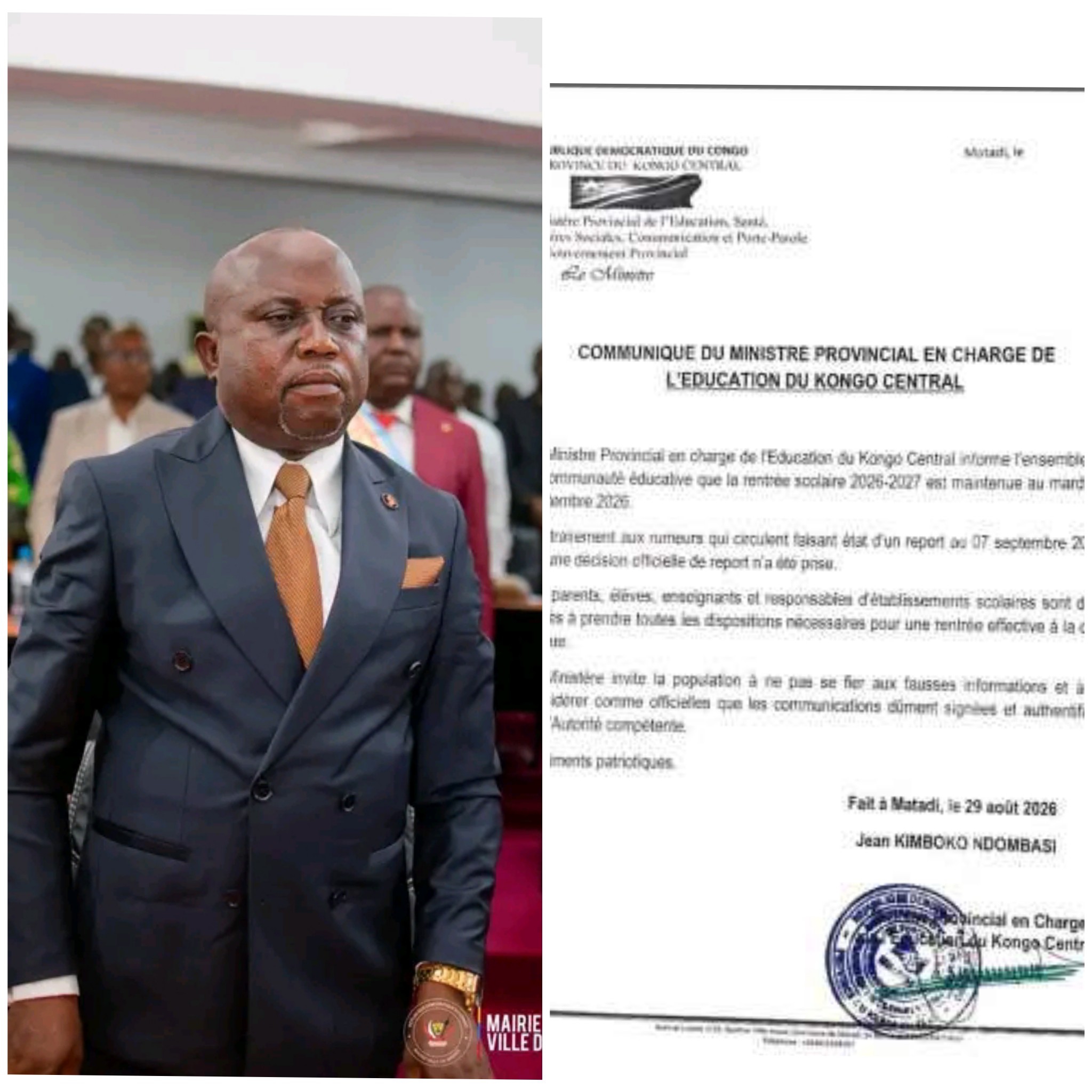Kongo Central : la rentrée scolaire 2026-2027 maintenue ce 1er septembre, le ministère provincial de l'éducation coupe court aux rumeurs